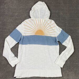 Faherty Hoodie Men's Large White Blue Sunwashed Sunray Slub Hoodie Ocean Sunrise